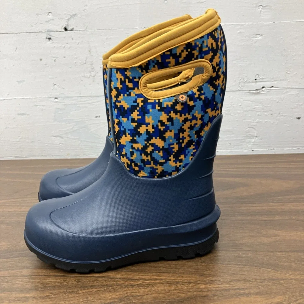 Bogs Grasp New Camo Kids 13 Black Blue Orange Rain Boots Waterproof Outdoors
